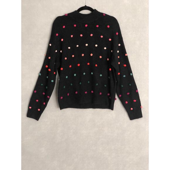 CeCe Pom Pom Sweater Women's Size Large Ribbed Trim Black NEW - Picture 1 of 6